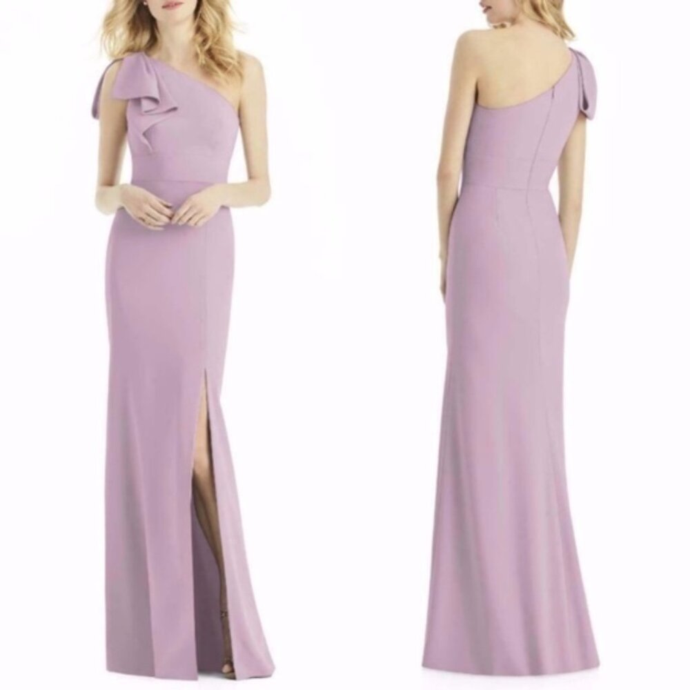 NWT After Six Suede Rose Bow One-Shoulder Trumpet Gown sz 6